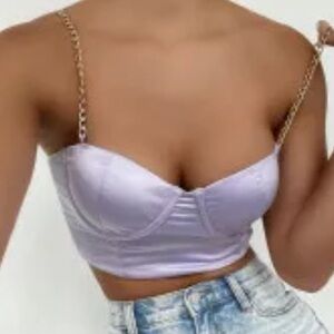 Just Polly Purple Gold Chain Crop Bustier Corset Top XS/S